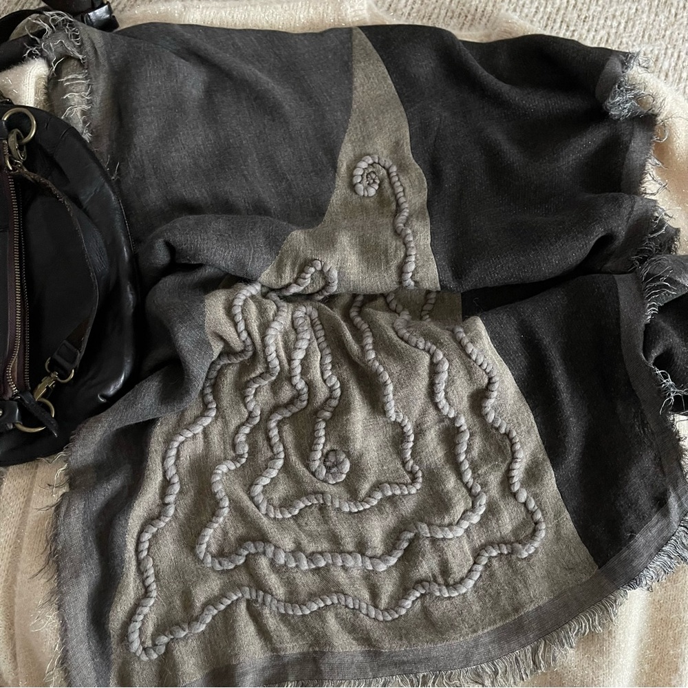 Nordstrom Grey Embroidered Rectangle Scarf